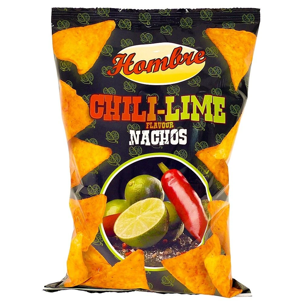 Hombre Nachos Chili-Lime Hombre Nachos Chili-Lime 125 g – scharfe Maischips mit Limette